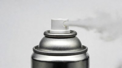 Silver spray can spraying mist