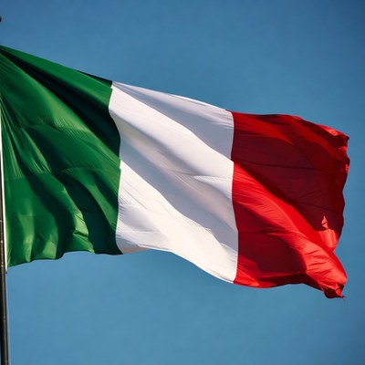 Italian Flag Waving on Pole