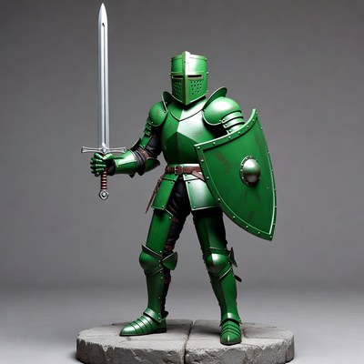 Green Knight in Armor with Sword and Shield