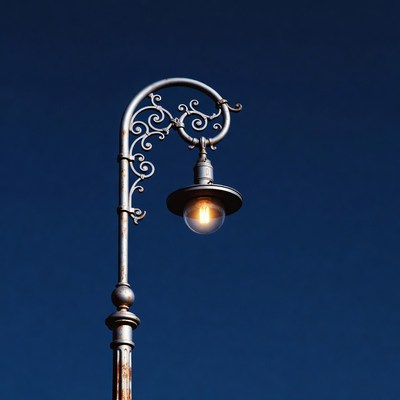 Vintage Street Lamp Glowing at Night