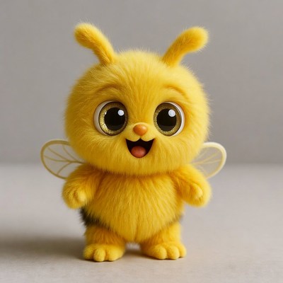 Cute fluffy yellow bee illustration