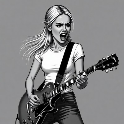 Blonde woman rocking electric guitar