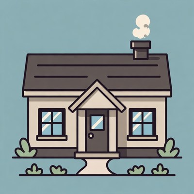 Cartoon House with Chimney Smoke