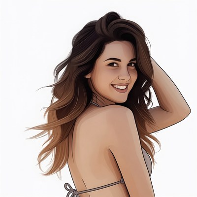 Smiling Woman in Gray Bikini