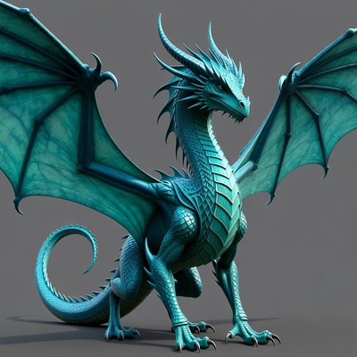 Majestic teal dragon standing