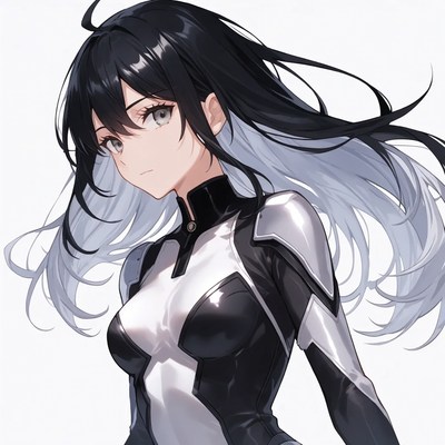 Anime girl in black white bodysuit