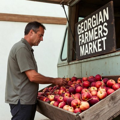 Man selecting apples at farmers market