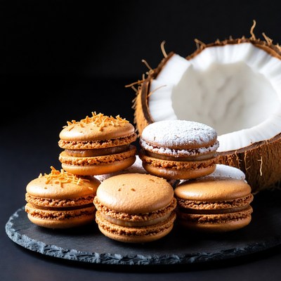Caramel Coconut Macarons with Coconut