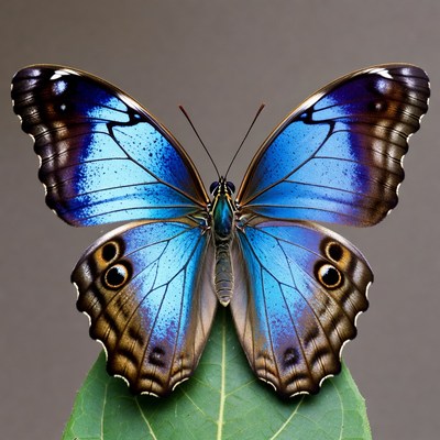 Blue Morpho Butterfly on Leaf