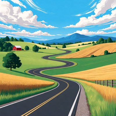 Winding Road Through Farm Landscape