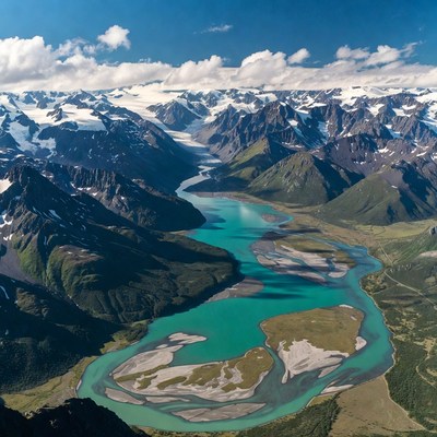 Turquoise River in Snowy Mountains