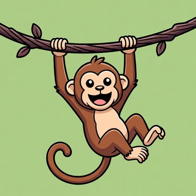 Cartoon monkey hanging from branch