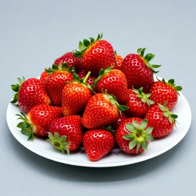 Fresh Strawberries on White Plate
