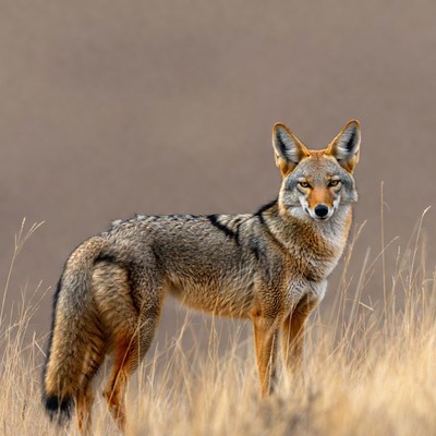 Coyote standing in dry grass
