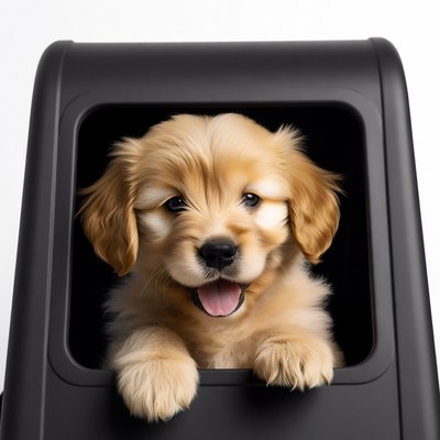 Golden Retriever Puppy in Black Crate