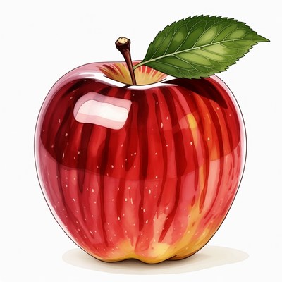 Red Apple with Green Leaf