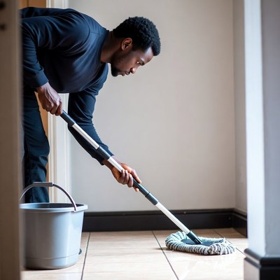 African-American man mopping floor