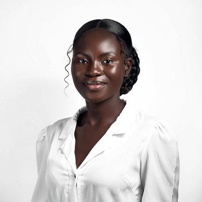 Smiling African-American woman in white blouse