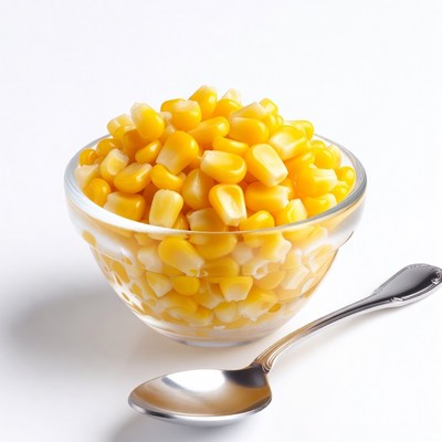 Corn Kernels in Bowl with Spoon