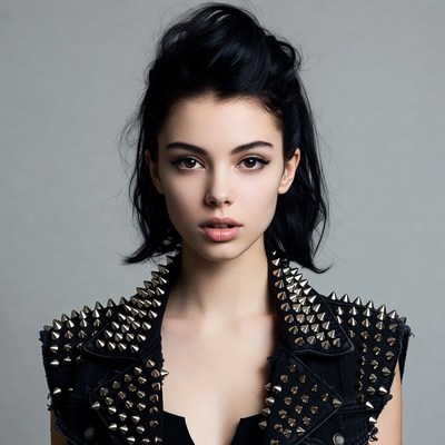 Woman in spiked leather vest