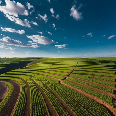 Terraced Green Fields Aerial View