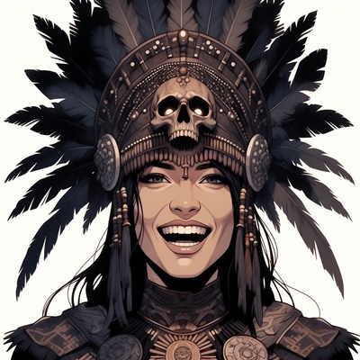 Smiling Woman in Aztec Skull Headdress