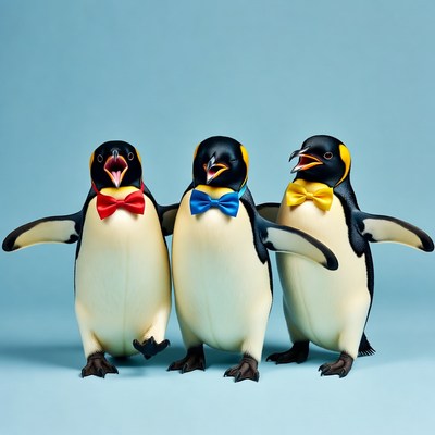 Three Penguins Wearing Bow Ties