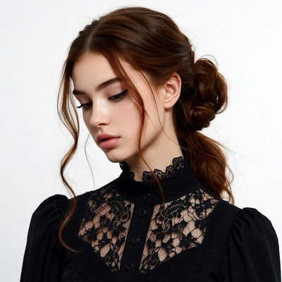 Woman in black lace blouse