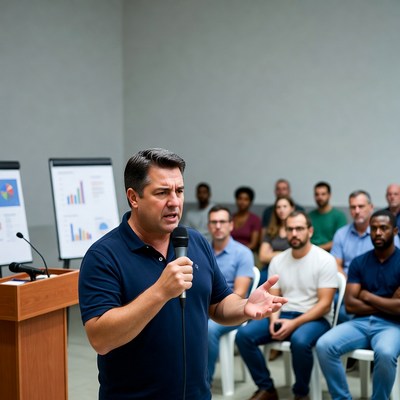Man speaking at business presentation
