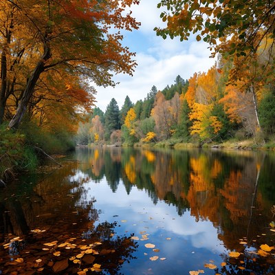 Autumn River with Colorful Fall Trees