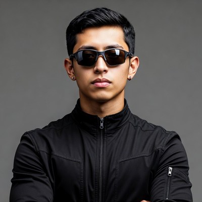 Young Asian man in sunglasses arms crossed