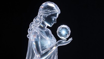 Crystal woman holding glowing orb