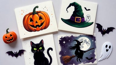 Halloween Clipart Tiles with Pumpkin Witch Ghost