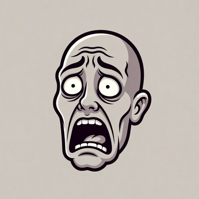 Cartoon bald man screaming in fear