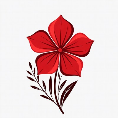 Red Flower with Leaves Illustration
