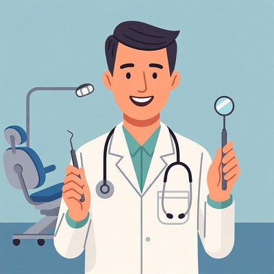 Asian dentist holding tools