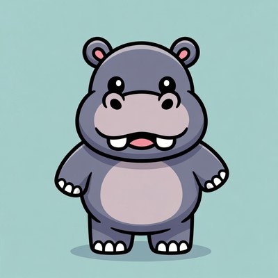 Cute cartoon hippo smiling