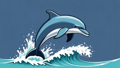 Cartoon Dolphin Jumping from Waves