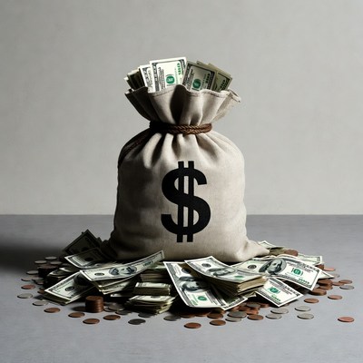 Money Bag Overflowing with Dollars