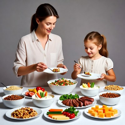 Mother and daughter eating healthy food
