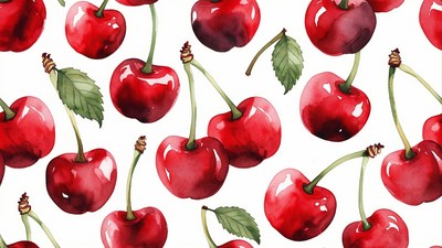 Watercolor Cherry Pattern Illustration