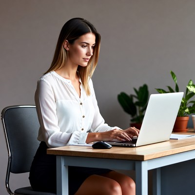 Woman typing on laptop at desk