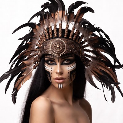 Woman in Native American Headdress