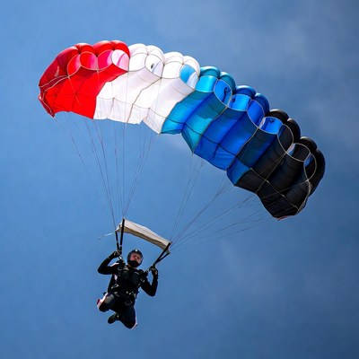 Skydiver with multicolored parachute