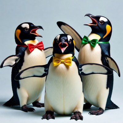 Three Penguins Wearing Bow Ties