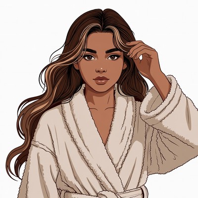 Beautiful woman in white bathrobe