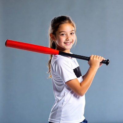 Girl holding red baseball bat