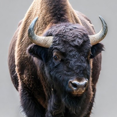 Bison with large curved horns