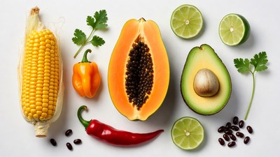 Fresh Corn Papaya Avocado Lime Peppers