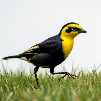 Golden-fronted leafbird on grass